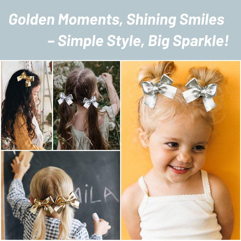 TEBIEKOY Glitter Hair Bows for Women Girls, 4PCS Gold & Silver Cute Hair Clips Glitter Gold Hair Accessories for Women Teen Girls - Image 3